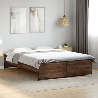 Bedframe bewerkt hout metaal bruin eikenkleur 140x200 cm