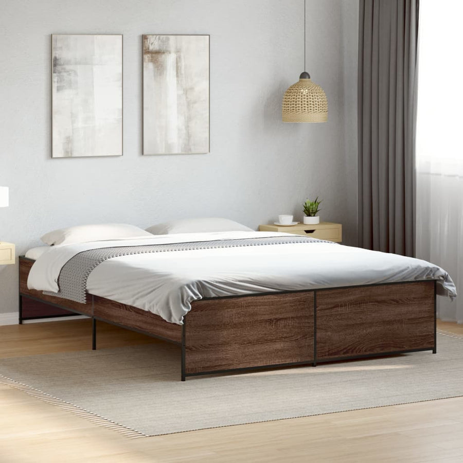 Bedframe bewerkt hout metaal bruin eikenkleur 140x200 cm