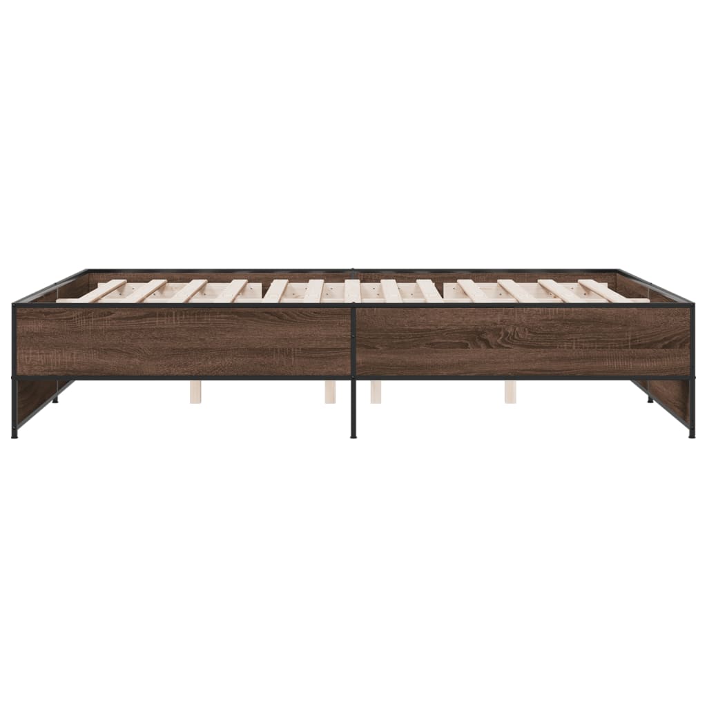 Bedframe bewerkt hout metaal bruin eikenkleur 140x200 cm