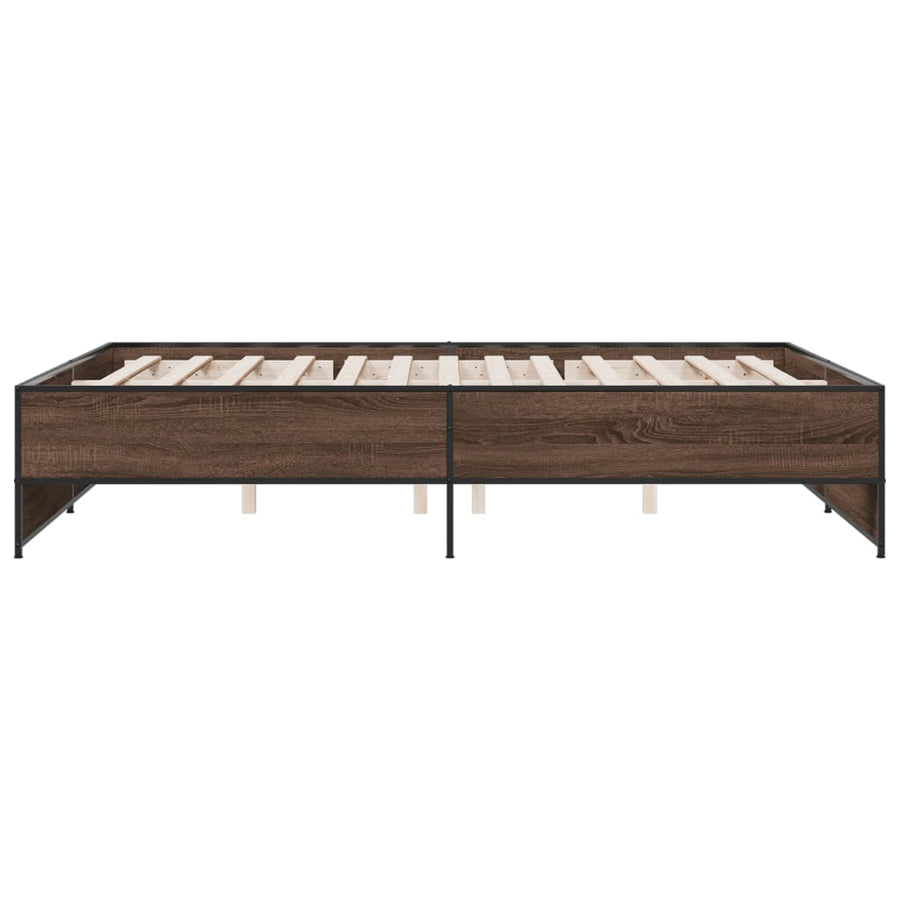 Bedframe bewerkt hout metaal bruin eikenkleur 140x200 cm