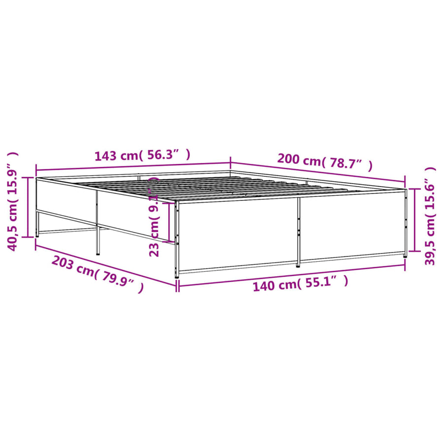 Bedframe bewerkt hout metaal bruin eikenkleur 140x200 cm