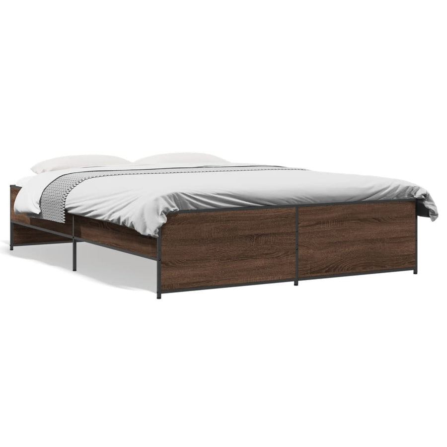 Bedframe bewerkt hout metaal bruin eikenkleur 140x200 cm