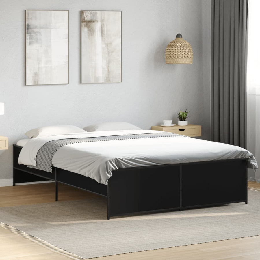 Bedframe bewerkt hout metaal zwart 120x200 cm