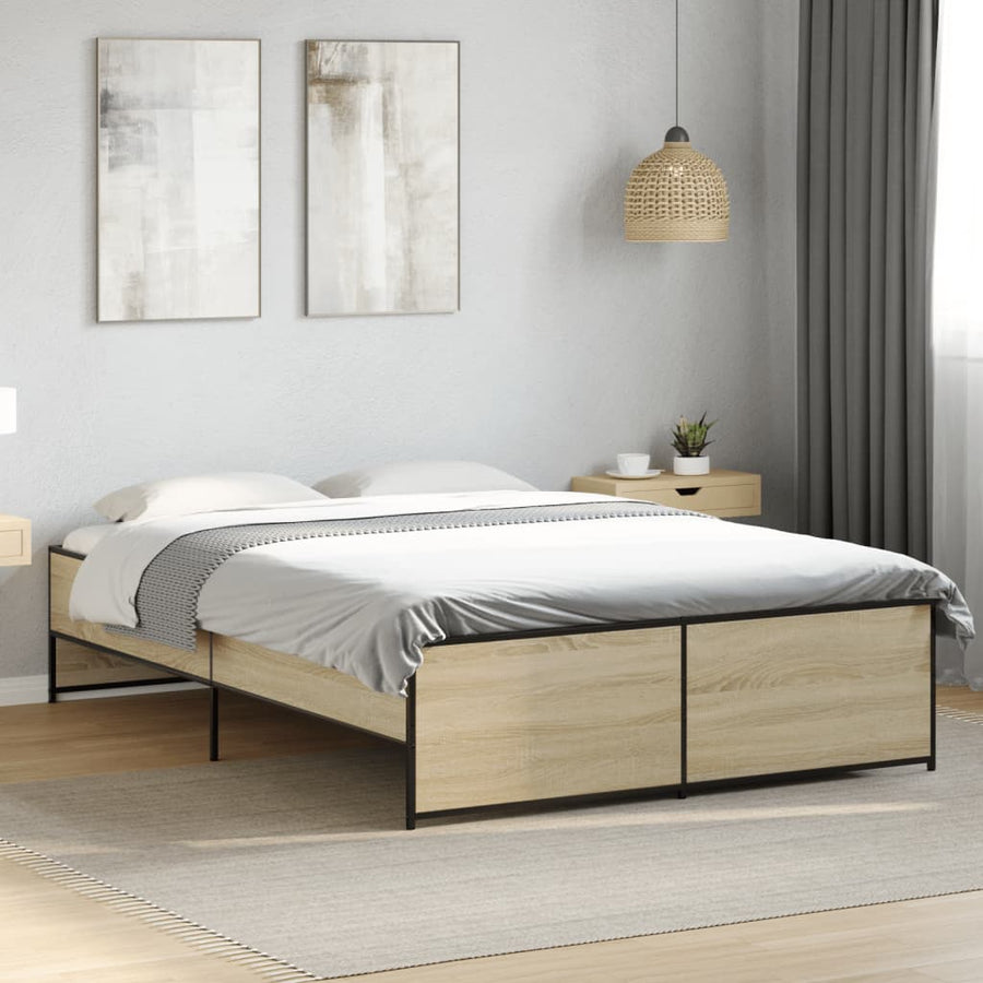 Bedframe bewerkt hout metaal sonoma eikenkleurig 120x200 cm