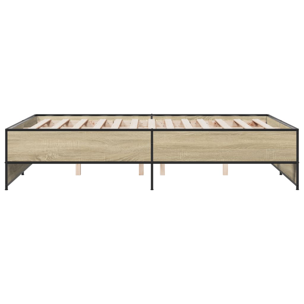 Bedframe bewerkt hout metaal sonoma eikenkleurig 120x200 cm