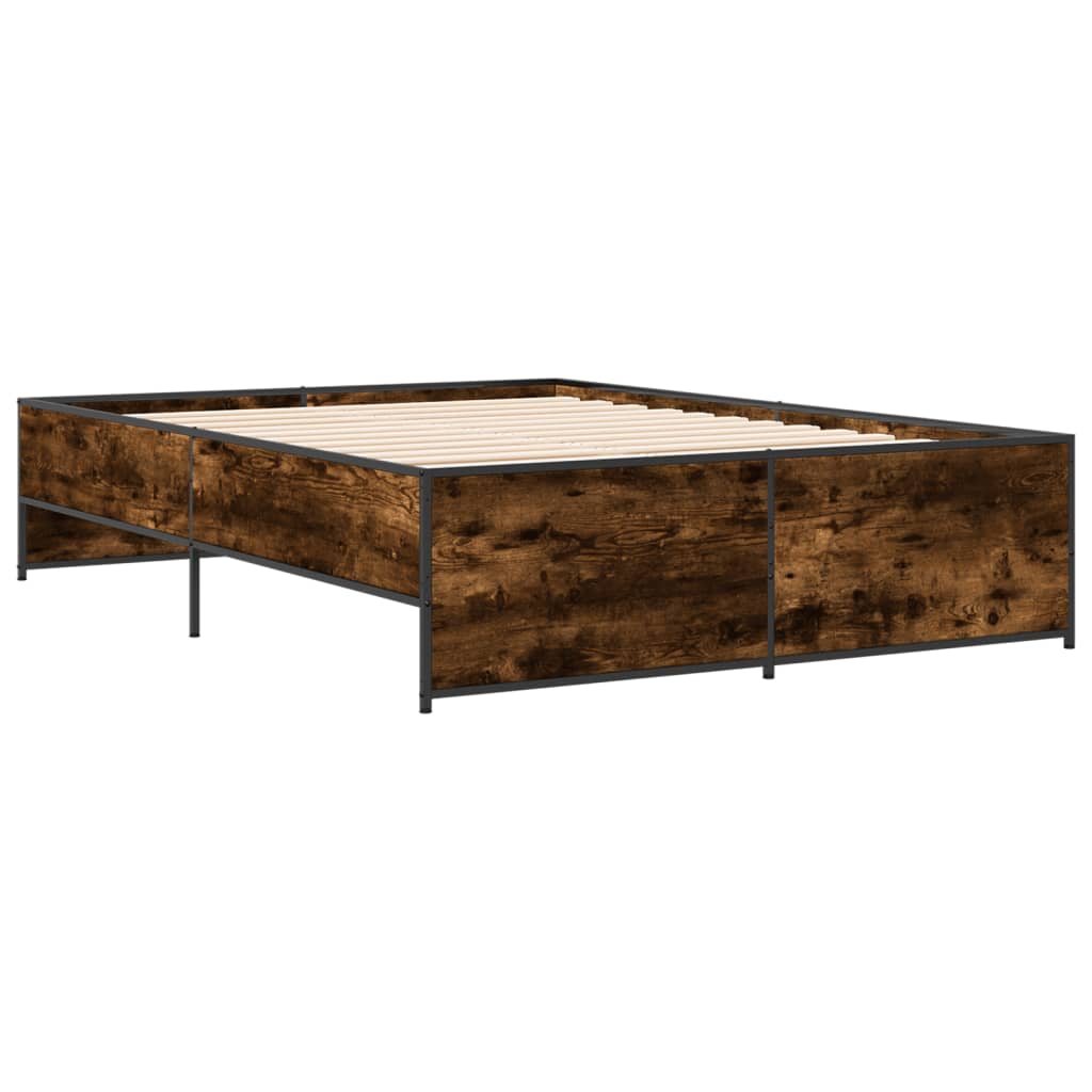 Bedframe bewerkt hout metaal gerookt eikenkleurig 120x200 cm