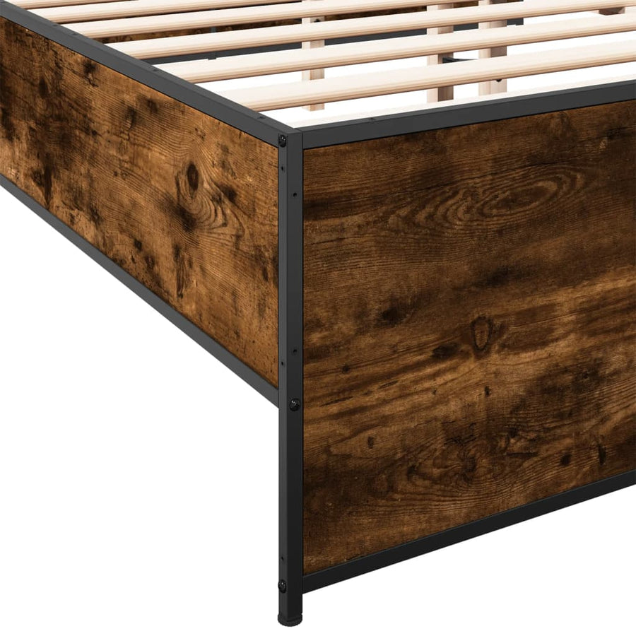 Bedframe bewerkt hout metaal gerookt eikenkleurig 120x200 cm