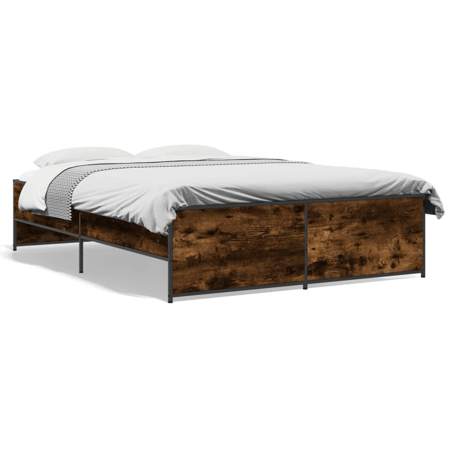 Bedframe bewerkt hout metaal gerookt eikenkleurig 120x200 cm