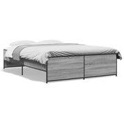 Bedframe 120x200 cm bewerkt hout metaal grijs
