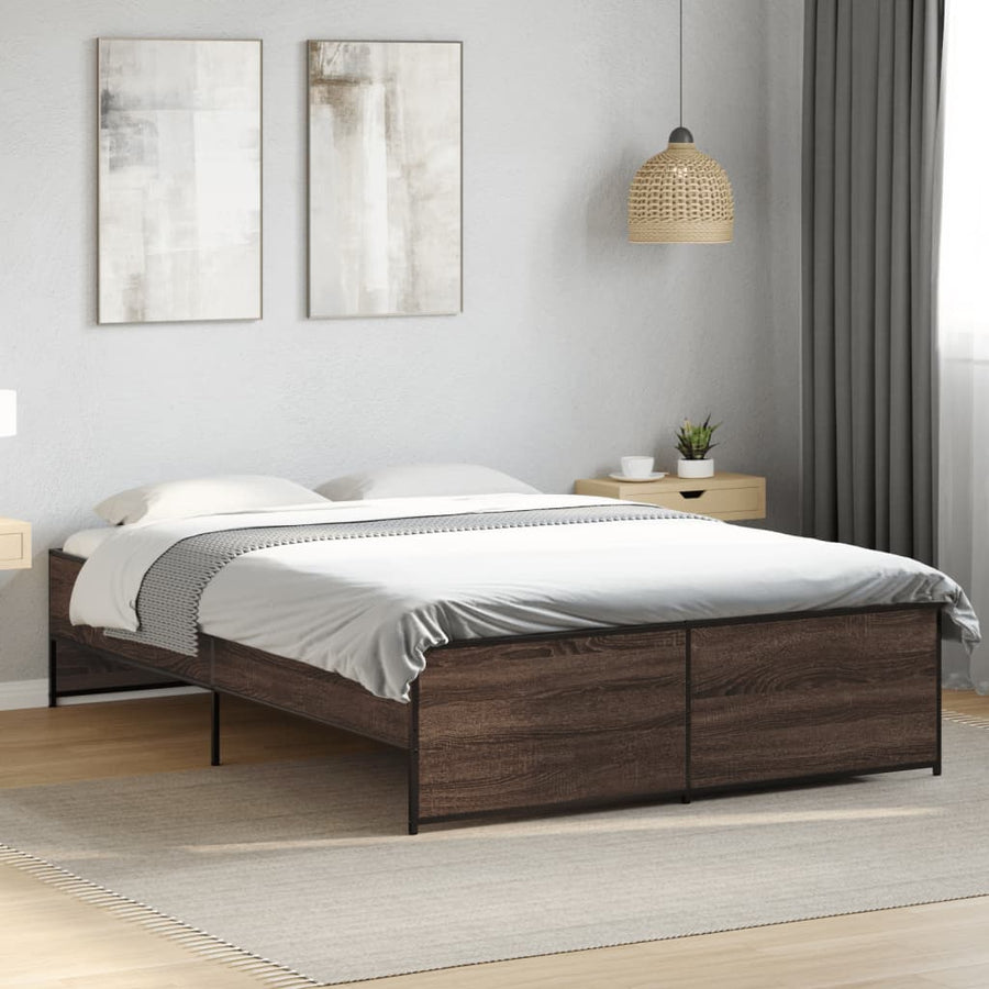 Bedframe bewerkt hout metaal bruin eikenkleur 120x200 cm