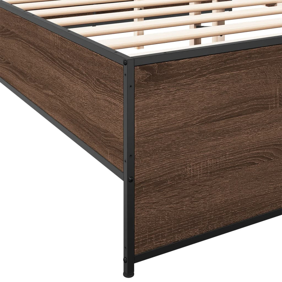 Bedframe bewerkt hout metaal bruin eikenkleur 120x200 cm