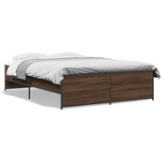 Bedframe 120x200 cm bewerkt hout metaal bruin