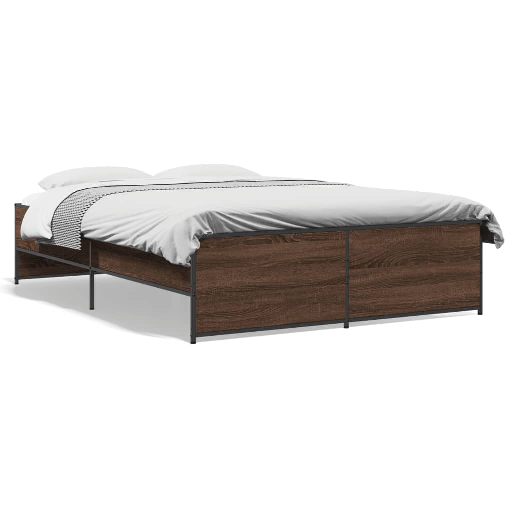 Bedframe bewerkt hout metaal bruin eikenkleur 120x200 cm