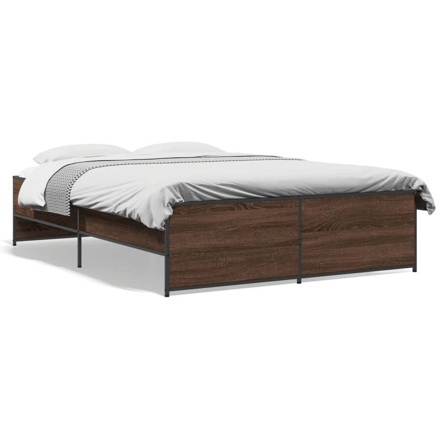 Bedframe bewerkt hout metaal bruin eikenkleur 120x200 cm