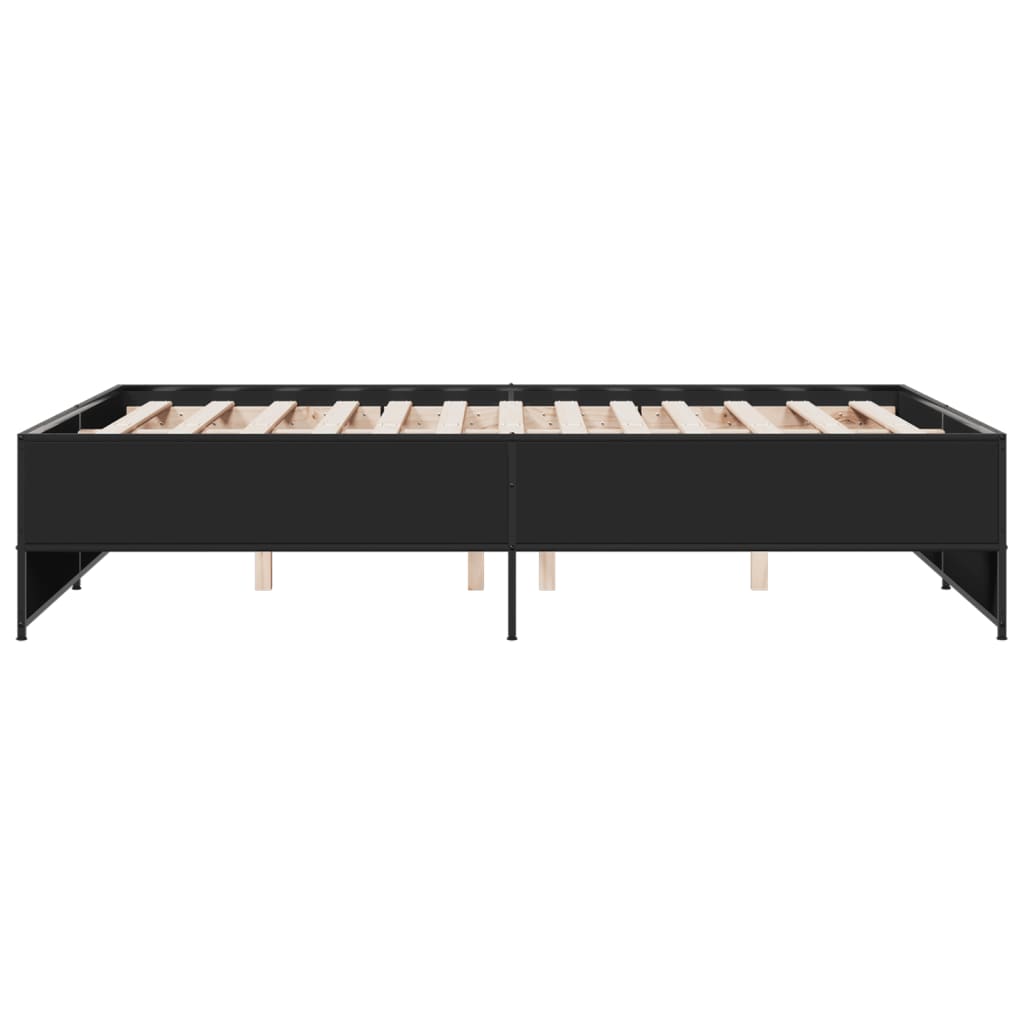 Bedframe LED bewerkt hout metaal zwart 140x190 cm