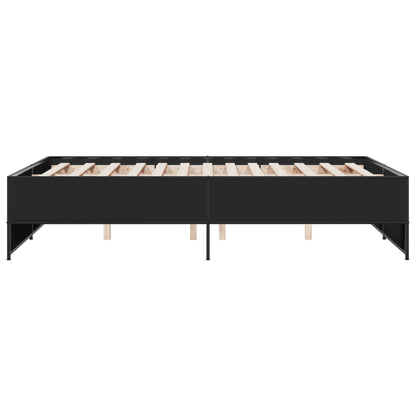 Bedframe LED bewerkt hout metaal zwart 140x190 cm