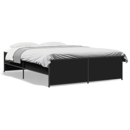 Bedframe LED bewerkt hout metaal zwart 140x190 cm