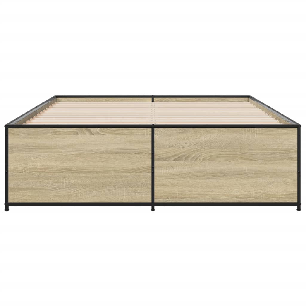 Bedframe bewerkt hout metaal sonoma eikenkleurig 90x190 cm