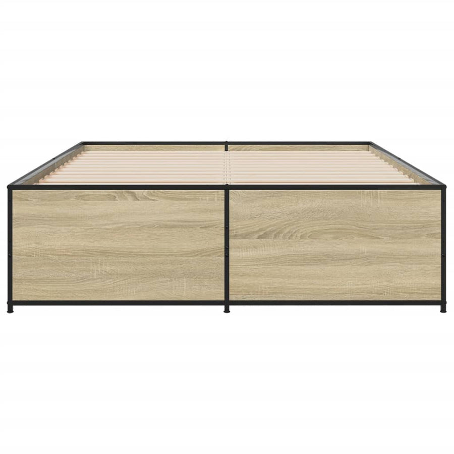 Bedframe bewerkt hout metaal sonoma eikenkleurig 90x190 cm