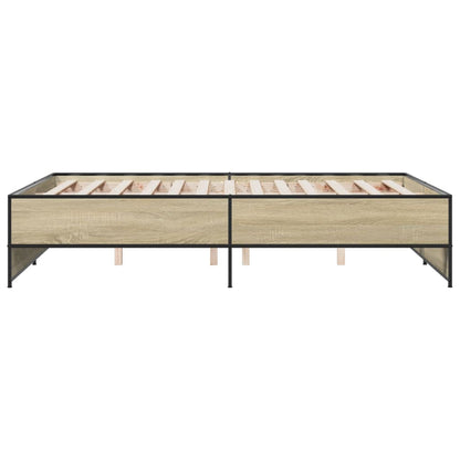 Bedframe bewerkt hout metaal sonoma eikenkleurig 90x190 cm