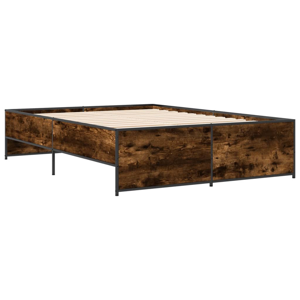 Bedframe bewerkt hout metaal gerookt eikenkleurig 140x190 cm