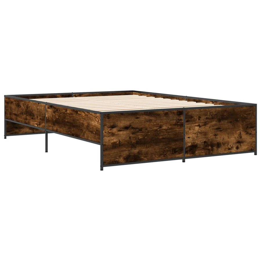 Bedframe bewerkt hout metaal gerookt eikenkleurig 140x190 cm