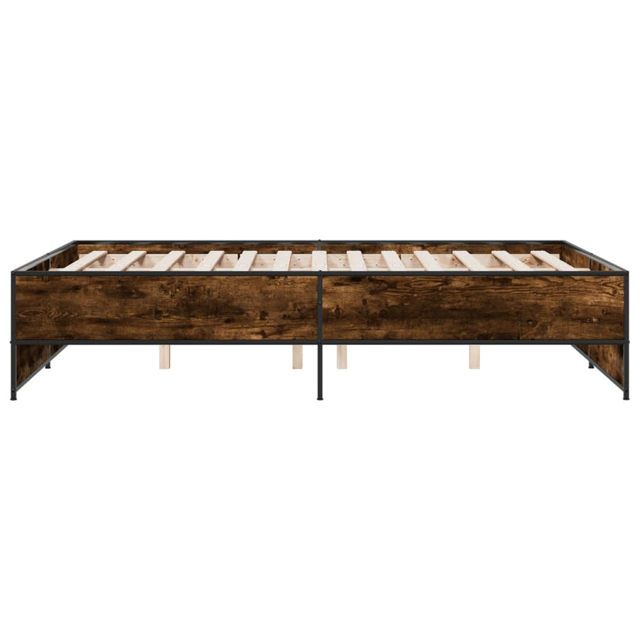 Bedframe bewerkt hout metaal gerookt eikenkleurig 140x190 cm