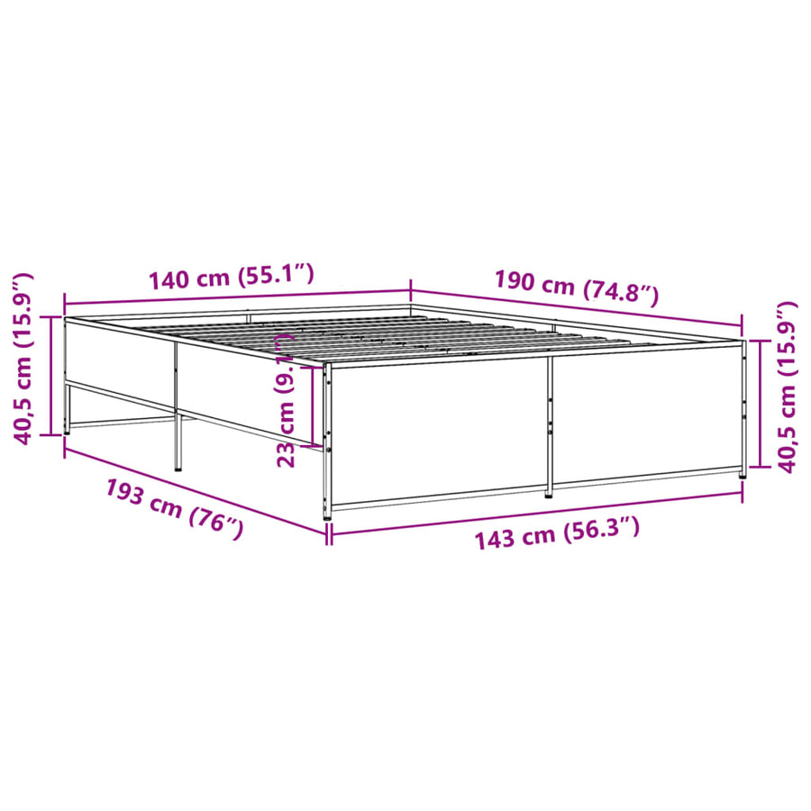 Bedframe bewerkt hout metaal gerookt eikenkleurig 140x190 cm