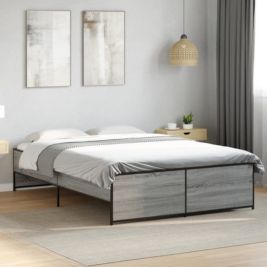 Bedframe bewerkt hout metaal grijs sonoma eiken 140x190 cm