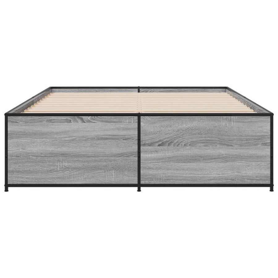 Bedframe bewerkt hout metaal grijs sonoma eiken 140x190 cm