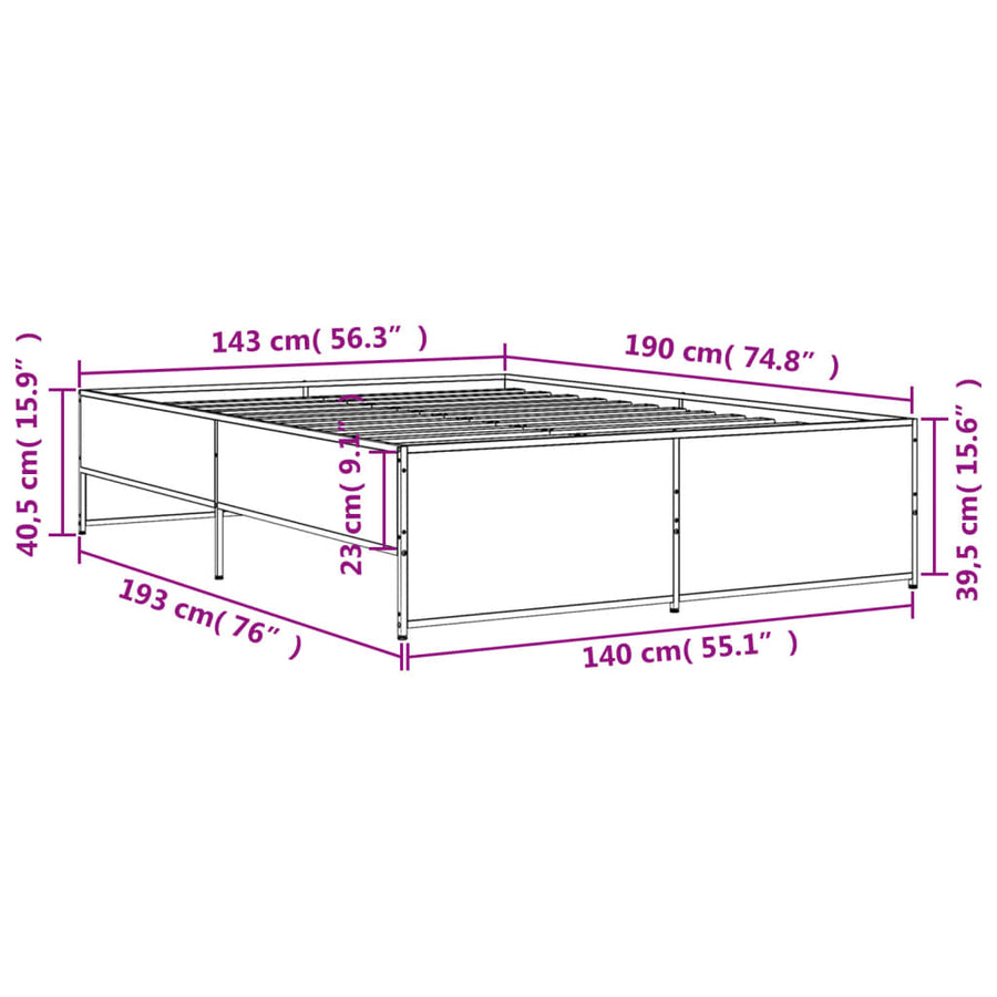 Bedframe bewerkt hout metaal grijs sonoma eiken 140x190 cm