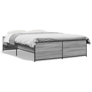 Bedframe 140x190 cm bewerkt hout metaal grijs sonoma eiken