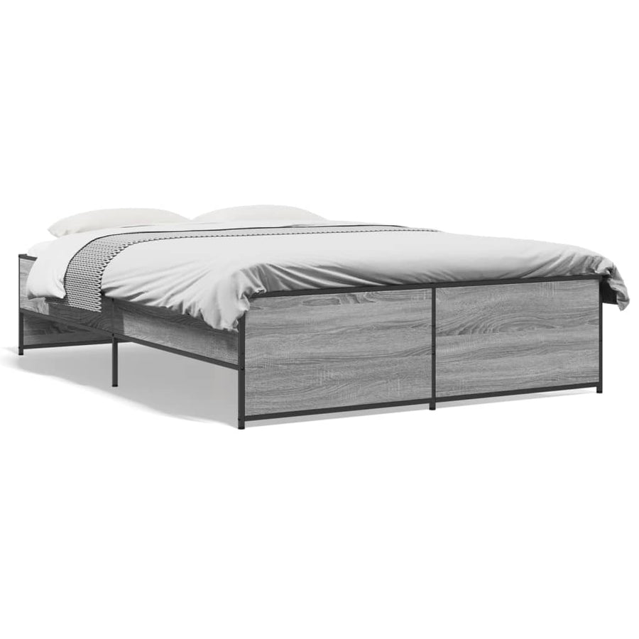 Bedframe bewerkt hout metaal grijs sonoma eiken 140x190 cm