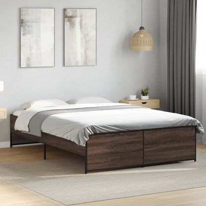 Bedframe bewerkt hout metaal bruin eikenkleur 140x190 cm