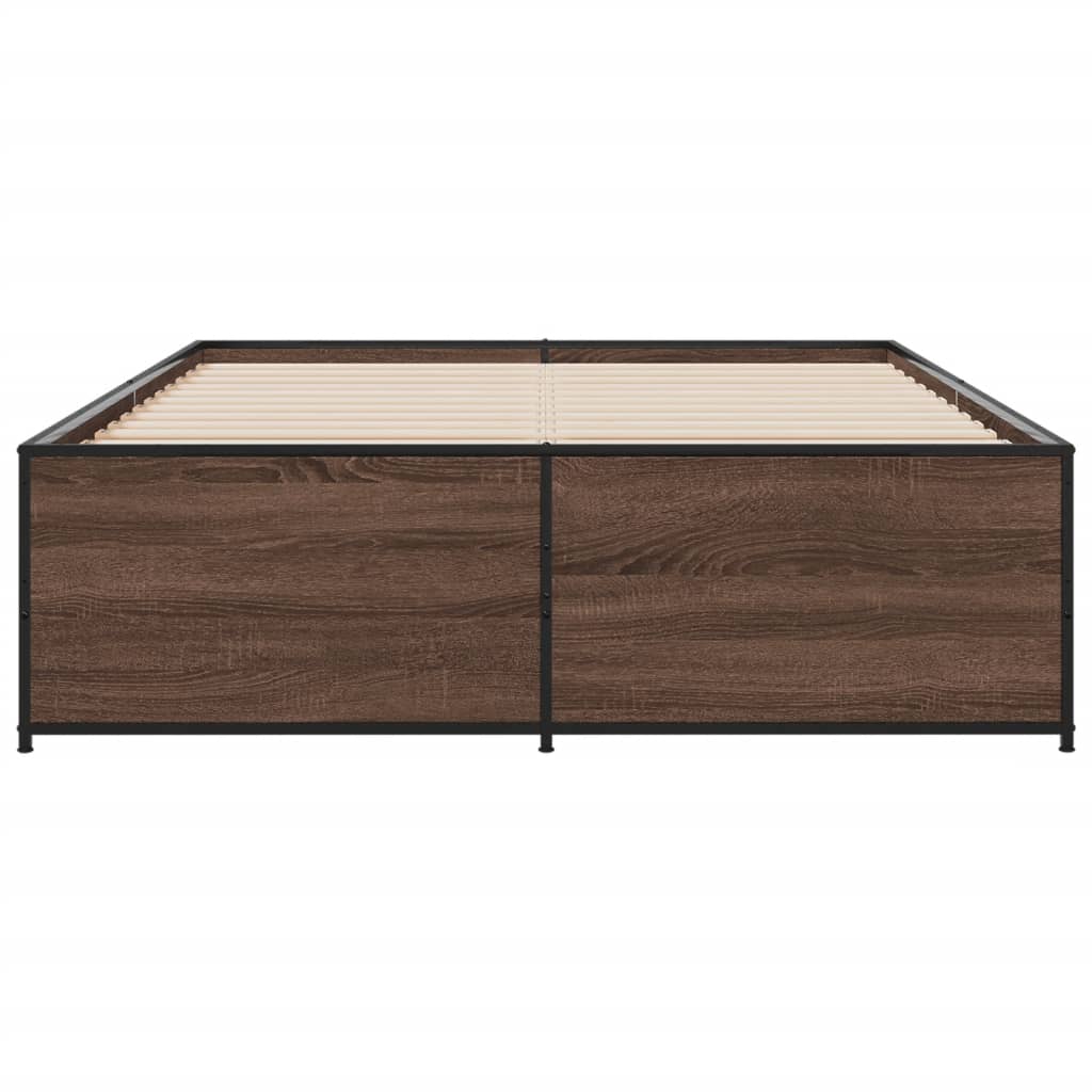 Bedframe bewerkt hout metaal bruin eikenkleur 140x190 cm