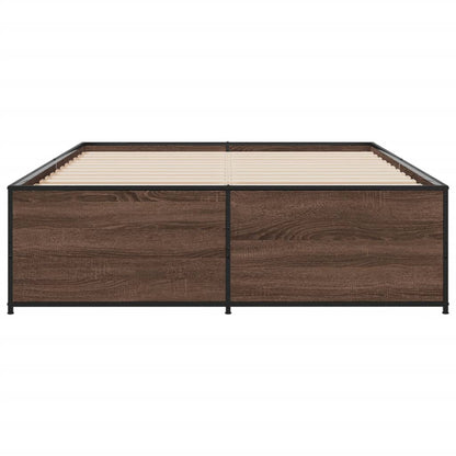 Bedframe bewerkt hout metaal bruin eikenkleur 140x190 cm