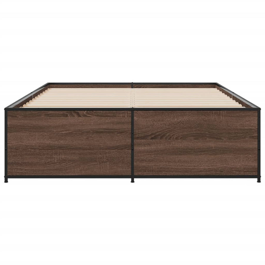 Bedframe bewerkt hout metaal bruin eikenkleur 140x190 cm