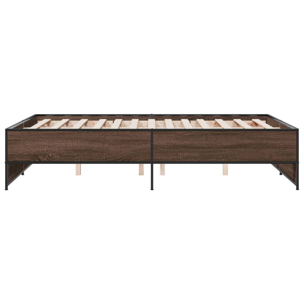 Bedframe bewerkt hout metaal bruin eikenkleur 140x190 cm