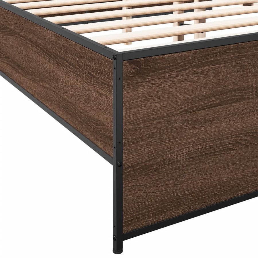 Bedframe bewerkt hout metaal bruin eikenkleur 140x190 cm