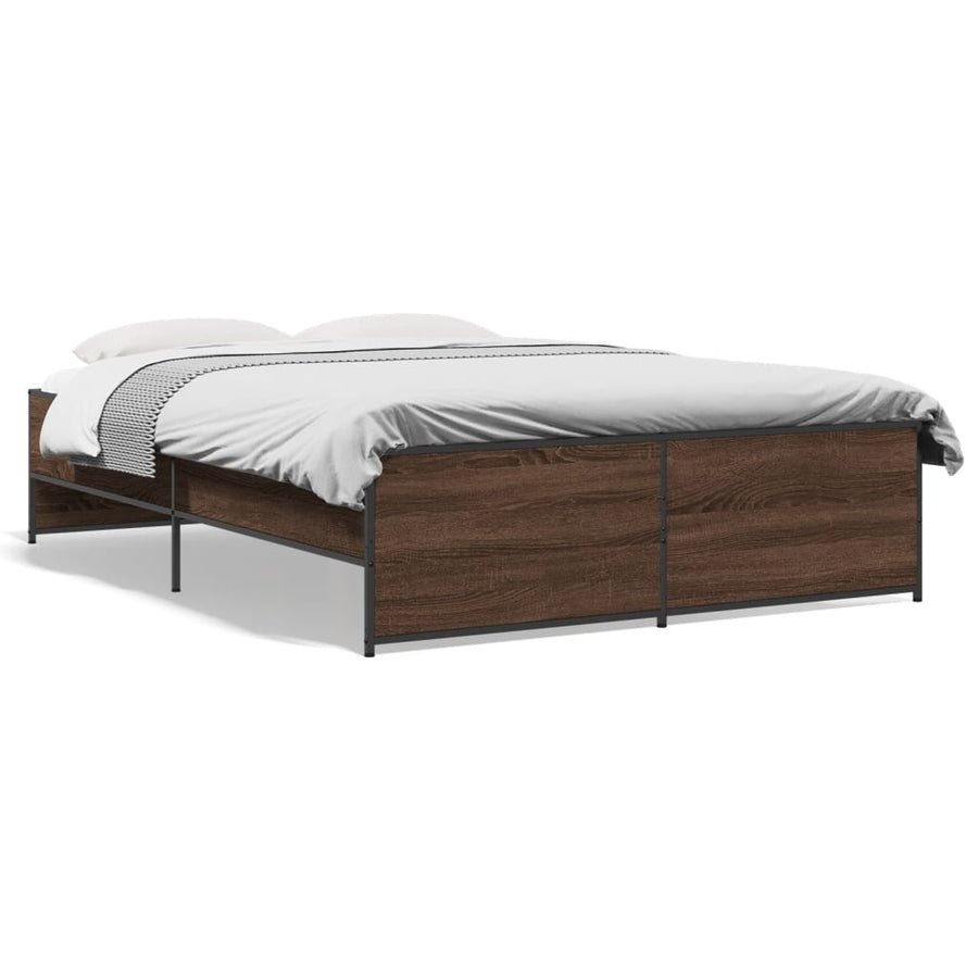 Bedframe bewerkt hout metaal bruin eikenkleur 140x190 cm