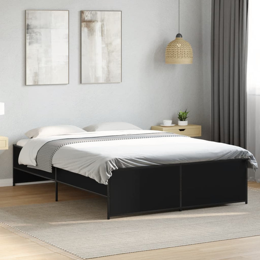 Bedframe bewerkt hout metaal zwart 135x190 cm