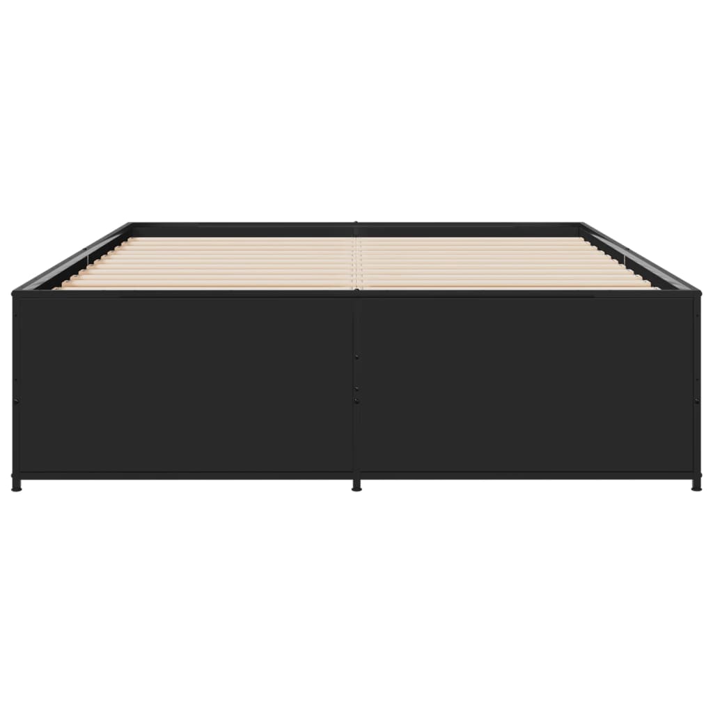 Bedframe bewerkt hout metaal zwart 135x190 cm
