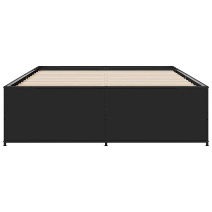 Bedframe bewerkt hout metaal zwart 135x190 cm