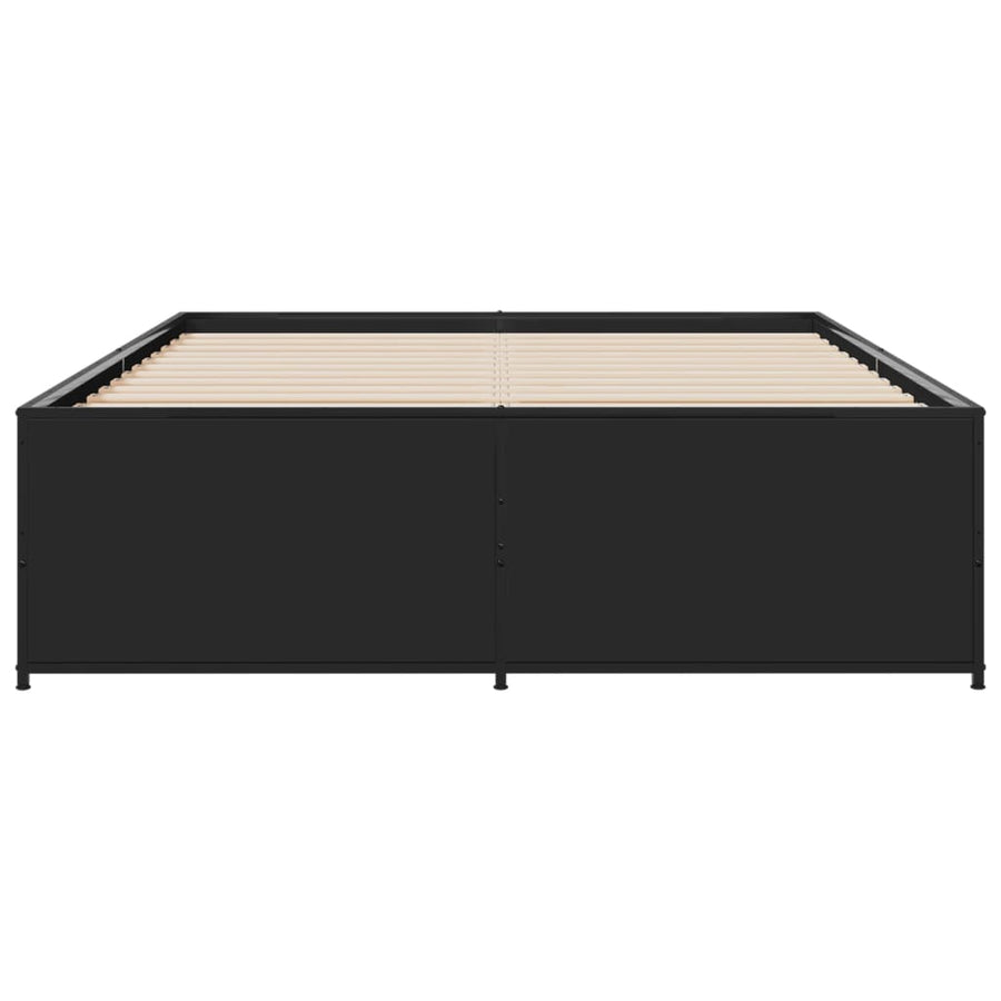 Bedframe bewerkt hout metaal zwart 135x190 cm