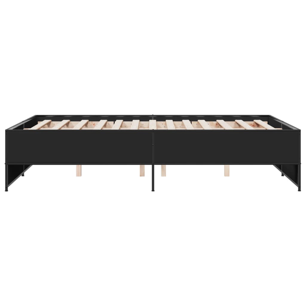 Bedframe bewerkt hout metaal zwart 135x190 cm