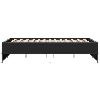Bedframe bewerkt hout metaal zwart 135x190 cm