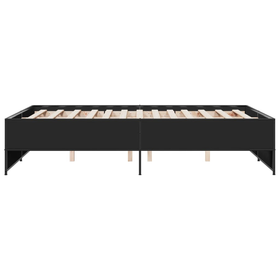 Bedframe bewerkt hout metaal zwart 135x190 cm