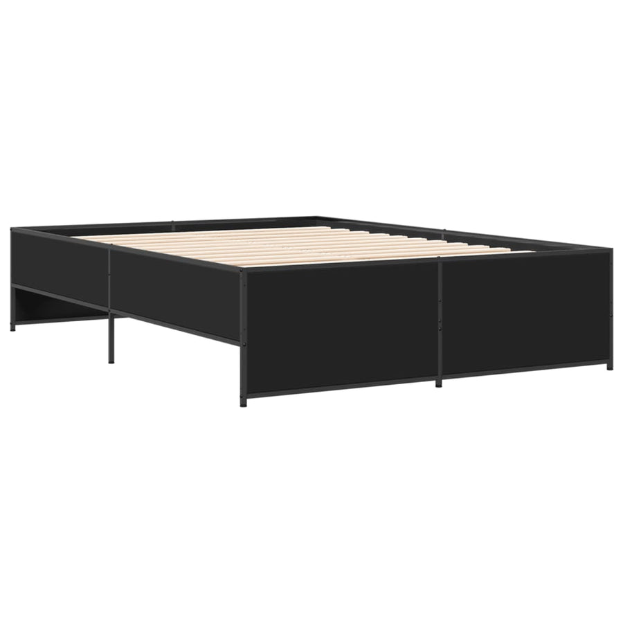 Bedframe bewerkt hout metaal zwart 135x190 cm
