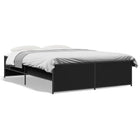 Black carved wood and metal bed frame 135x190 cm