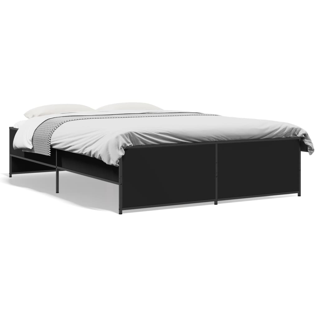 Bedframe bewerkt hout metaal zwart 135x190 cm